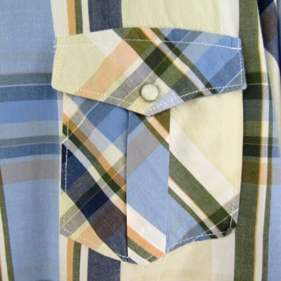 Paper Denim and Cloth Blue Plaid Button Up Western Shirt XXL Pearl Snap Pockets - Picture 5 of 11
